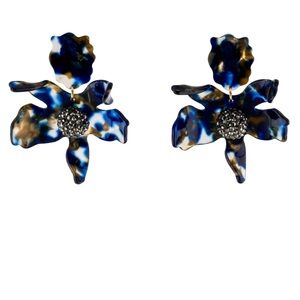 Lele Sadoughi Blue Large Crystal Lily Earrings